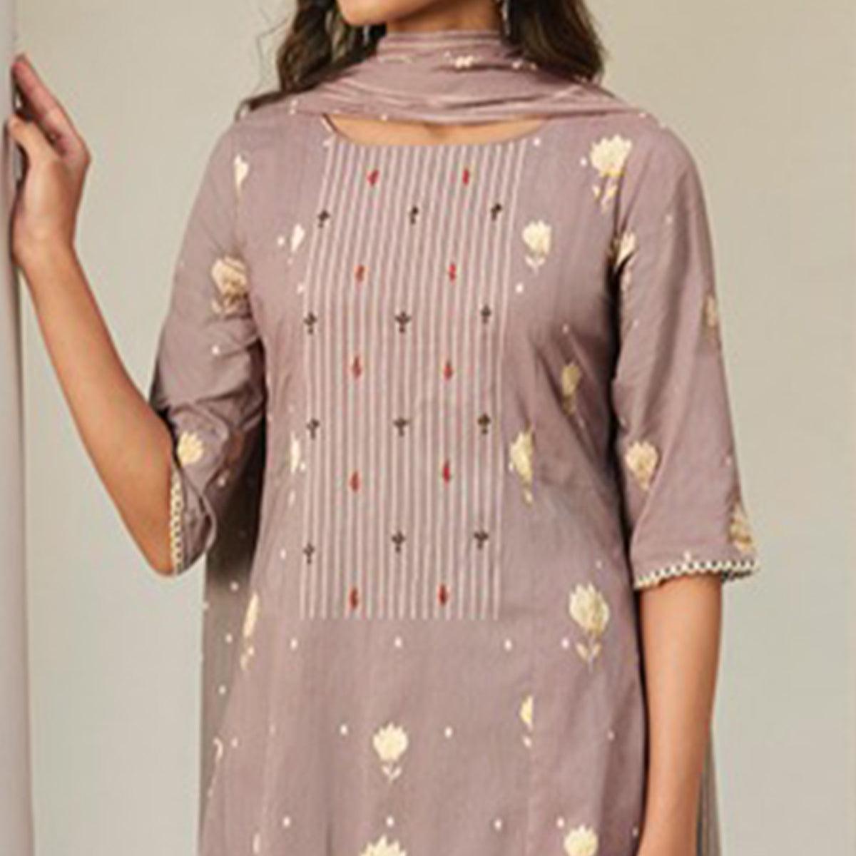 Imposing Light Brown Colored Casual Wear Printed Pure Cotton Suit