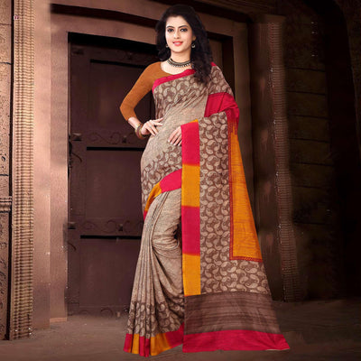 Imposing Light Brown Colored Casual Wear Printed Silk Saree