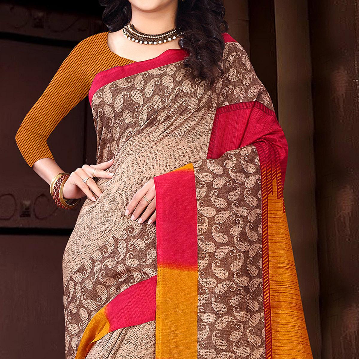 Imposing Light Brown Colored Casual Wear Printed Silk Saree