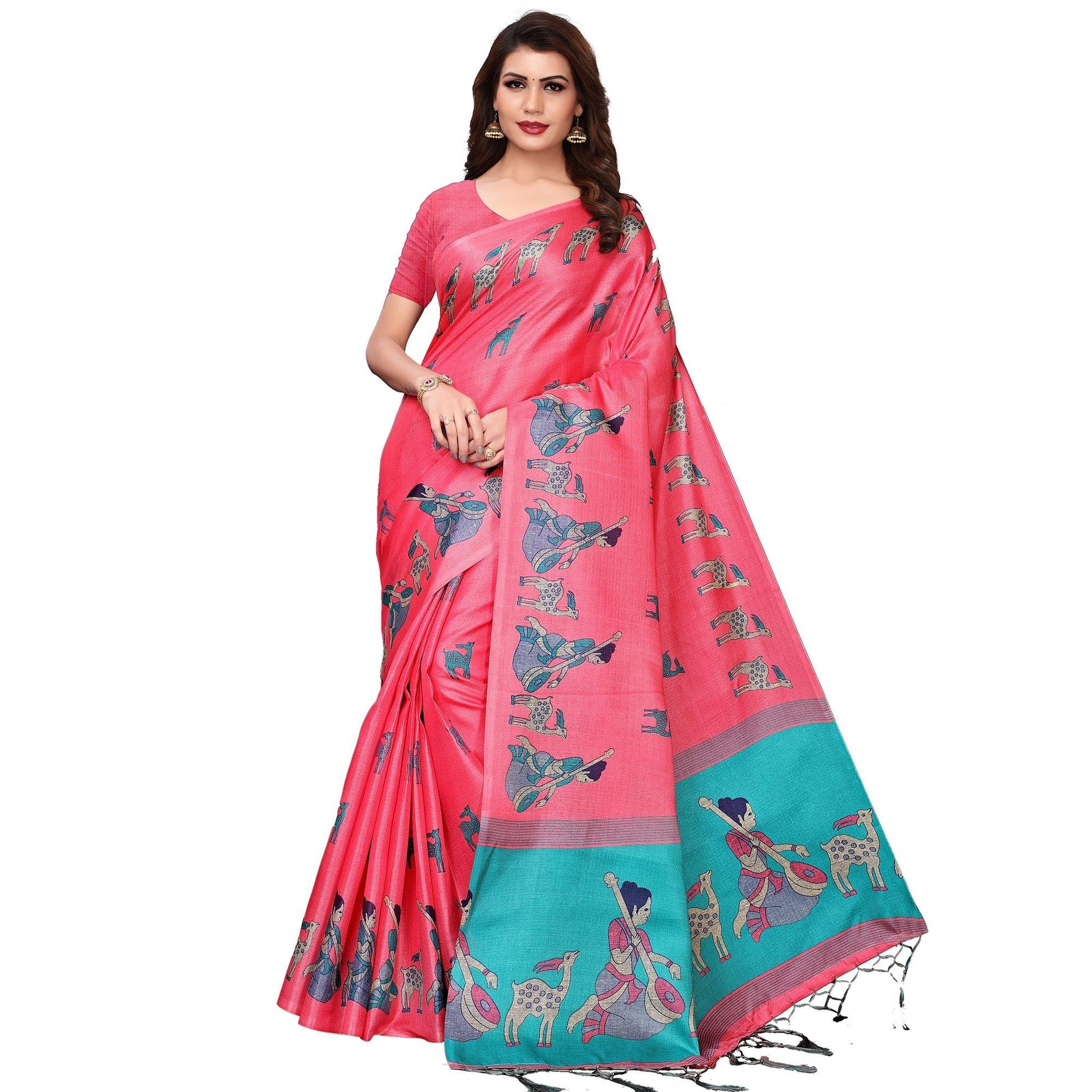 Imposing Light Pink Colored Festive Wear Printed Art Silk Saree