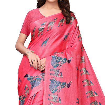 Imposing Light Pink Colored Festive Wear Printed Art Silk Saree