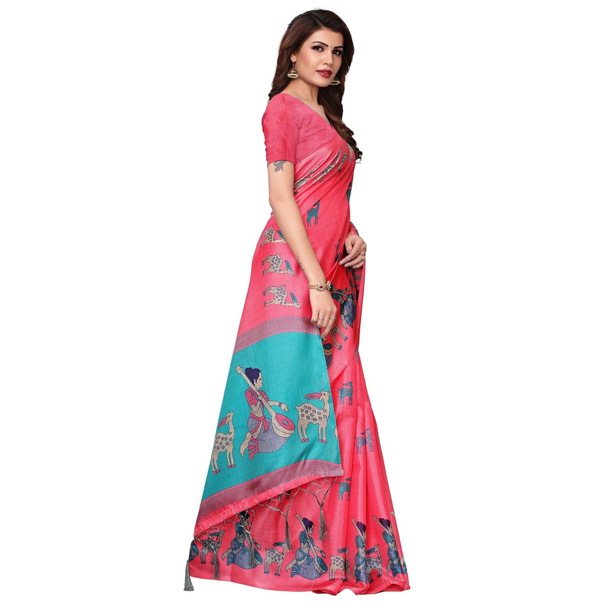 Imposing Light Pink Colored Festive Wear Printed Art Silk Saree
