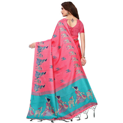Imposing Light Pink Colored Festive Wear Printed Art Silk Saree