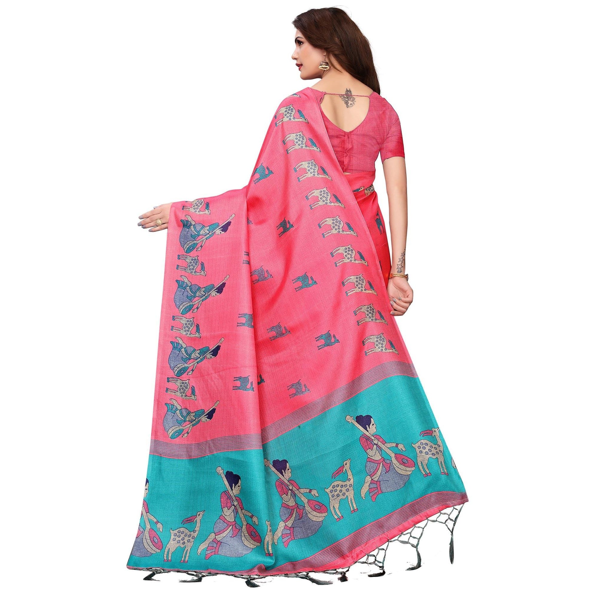 Imposing Light Pink Colored Festive Wear Printed Art Silk Saree