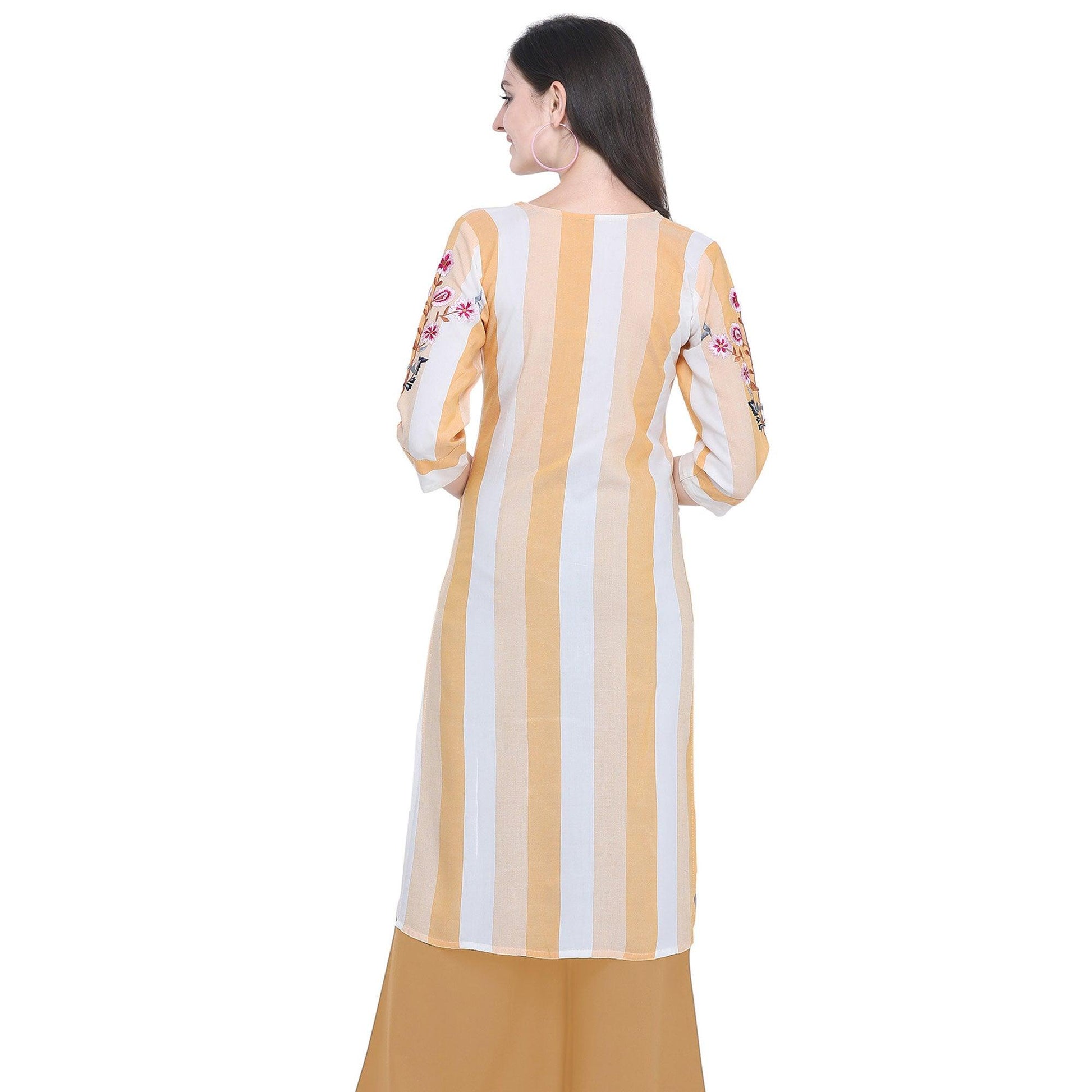 Imposing Light Yellow Colored Casual Embroidered Rayon Kurti