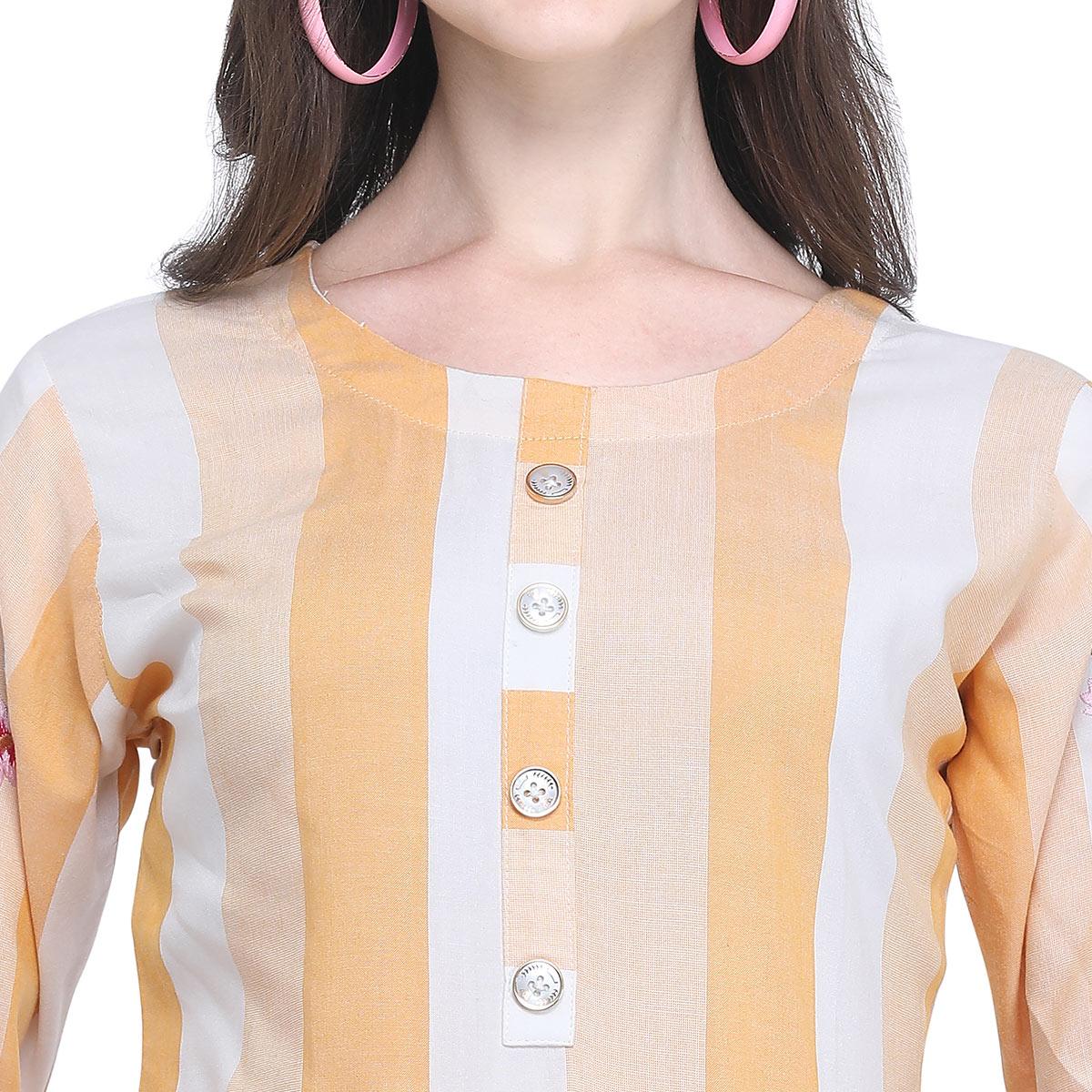 Imposing Light Yellow Colored Casual Embroidered Rayon Kurti