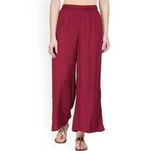 Imposing Maroon Colored Casual Wear Rayon Palazzo
