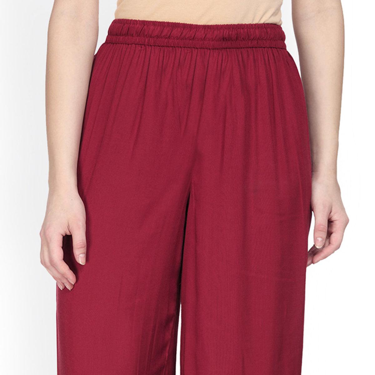Imposing Maroon Colored Casual Wear Rayon Palazzo