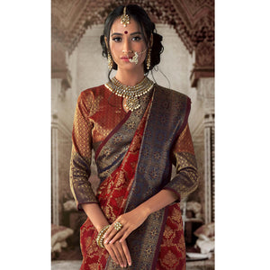 Imposing Maroon Colored Festive Wear Woven Silk Saree