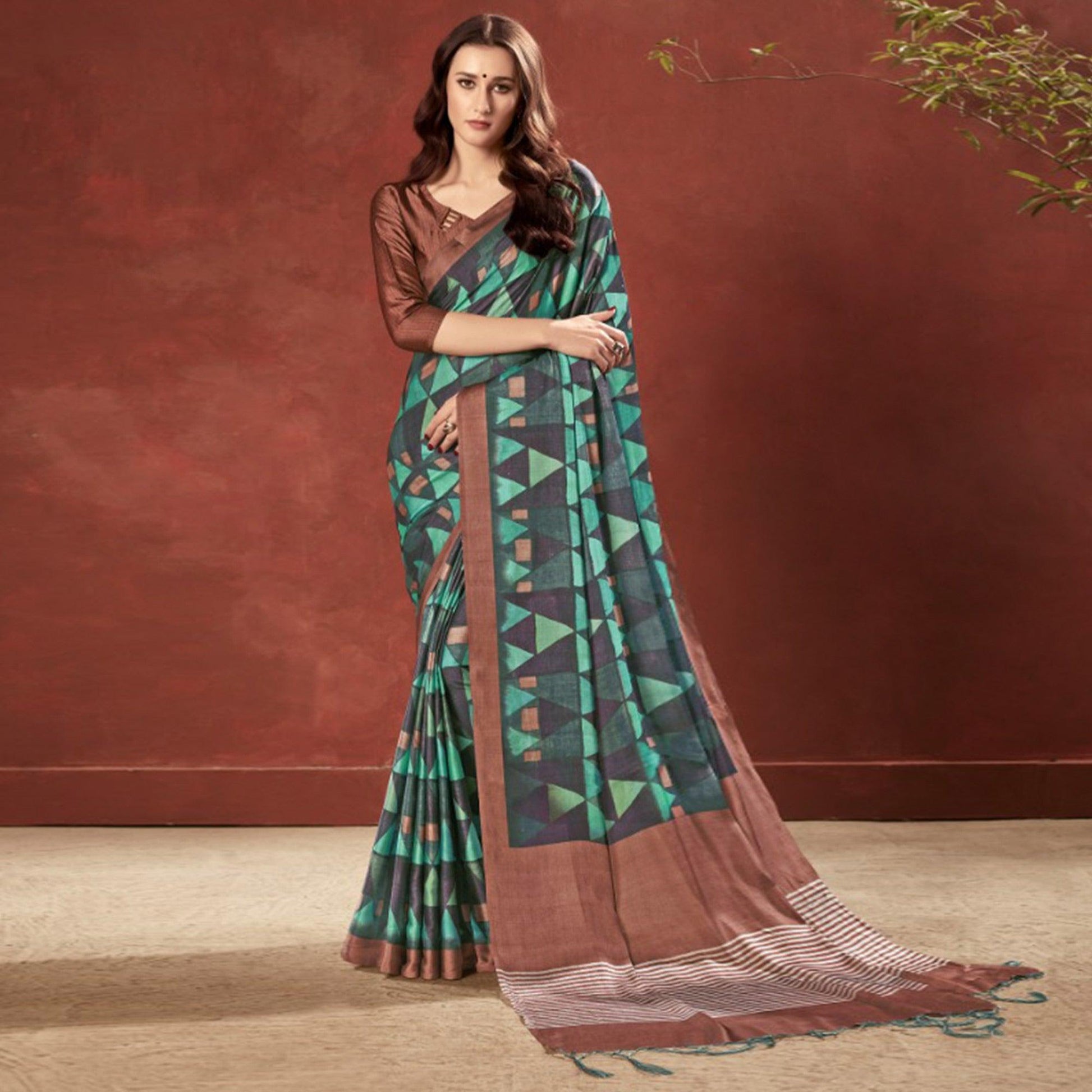 Imposing Multi Colored Casual Wear Printed Satin Crepe Saree With Tassels