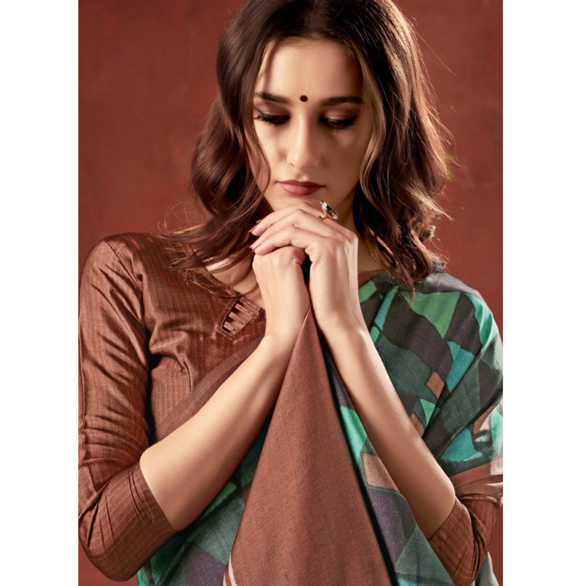Imposing Multi Colored Casual Wear Printed Satin Crepe Saree With Tassels
