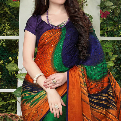 Imposing Multi Colored Party Wear Printed Silk Crepe Saree