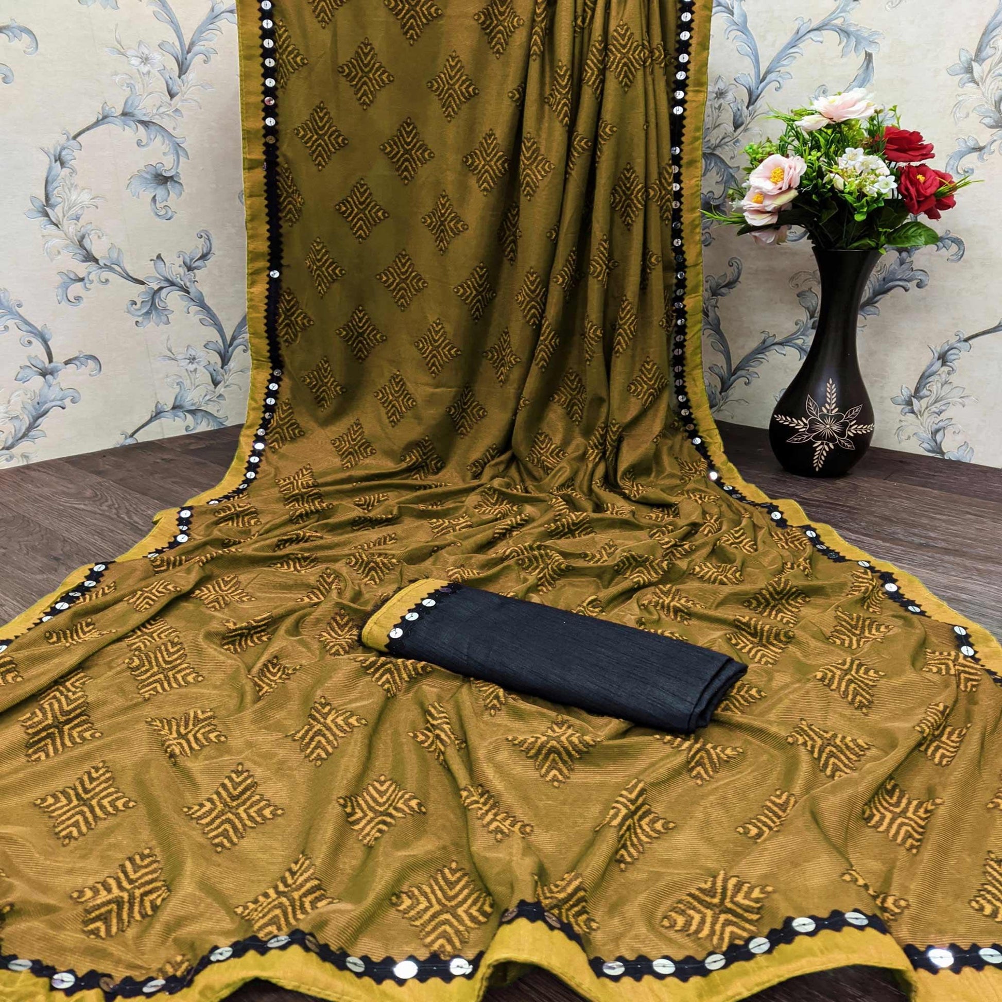 Imposing Mustard Colored Festive Wear Woven Art Silk Saree