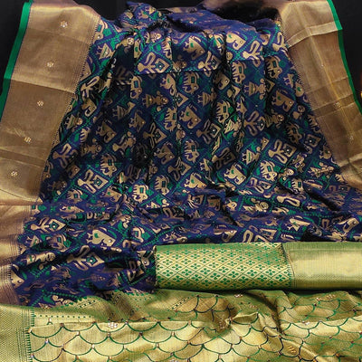 Imposing Navy Blue Colored Festive Wear Woven Banarasi Silk Saree