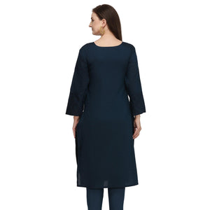 Imposing Navy Blue Colored Partywear Embroidered Viscose Kurti