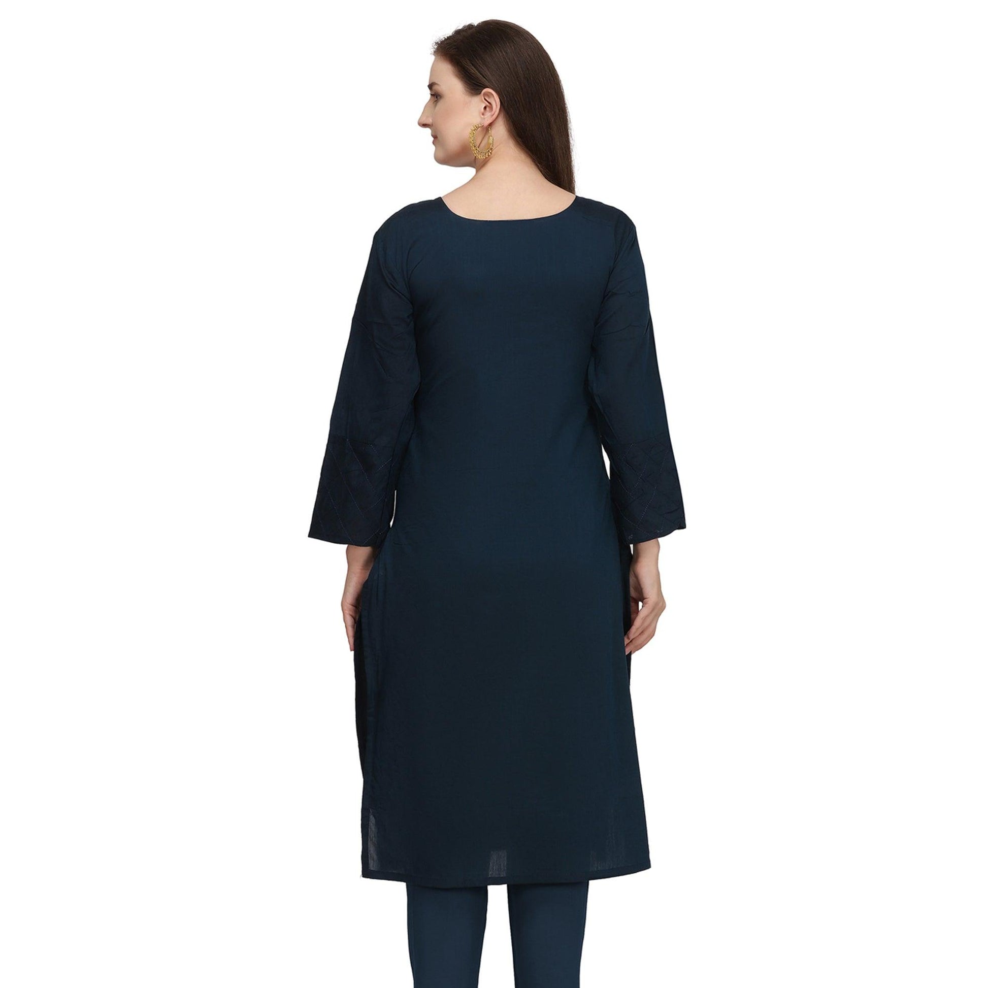 Imposing Navy Blue Colored Partywear Embroidered Viscose Kurti