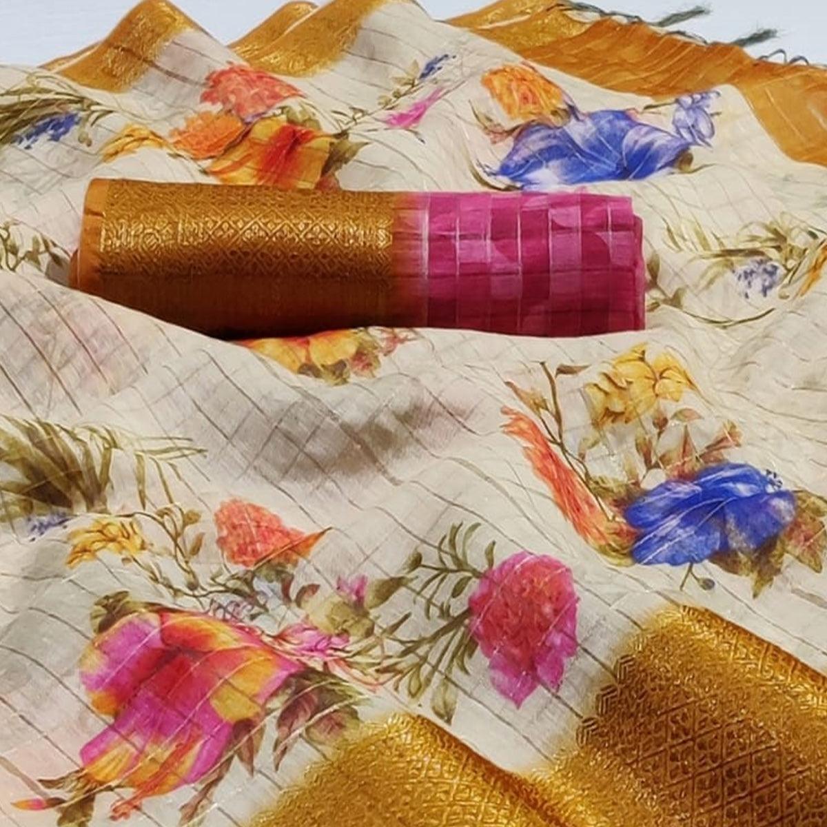 Imposing Offwhite Colored Festive Wear Woven Banarasi Silk Saree
