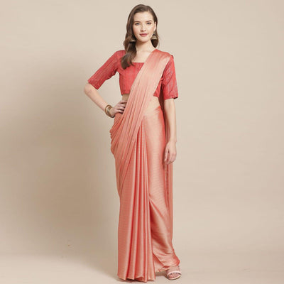 Imposing Peach Colored Casual Wear Printed Poly Georgette Saree