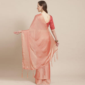Imposing Peach Colored Casual Wear Printed Poly Georgette Saree