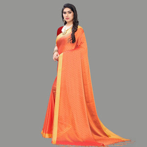 Imposing Peach Colored Party Wear Printed Poly Georgette Saree With Tassels