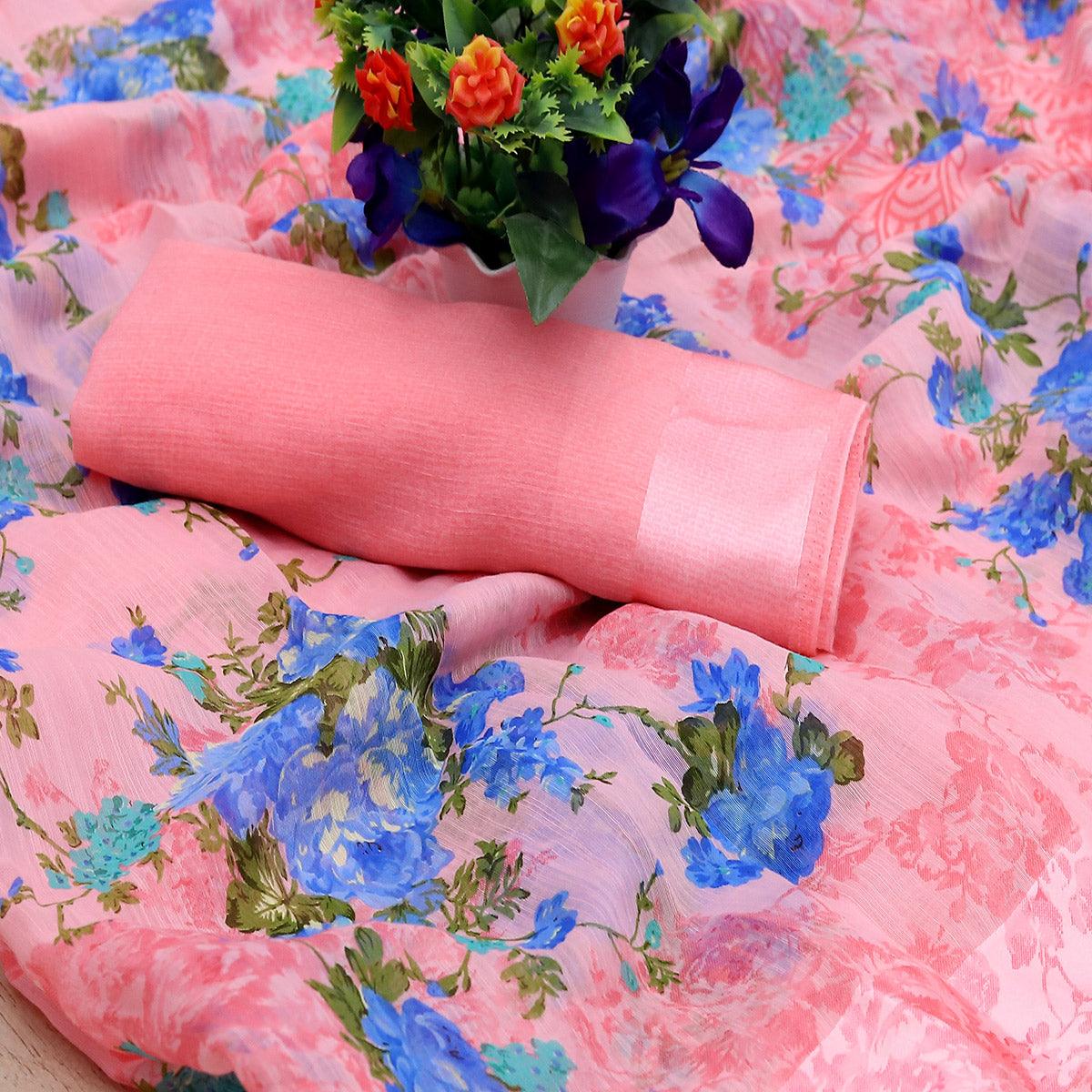 Imposing Pink Colored Casual Wear Floral Printed Cotton Blend Saree