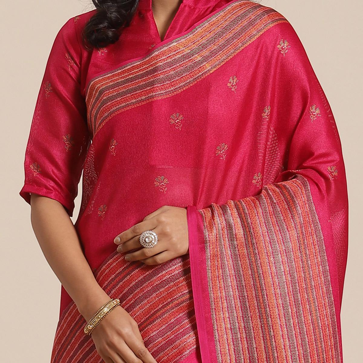 Imposing Pink Colored Casual Wear Printed Jute Silk Saree