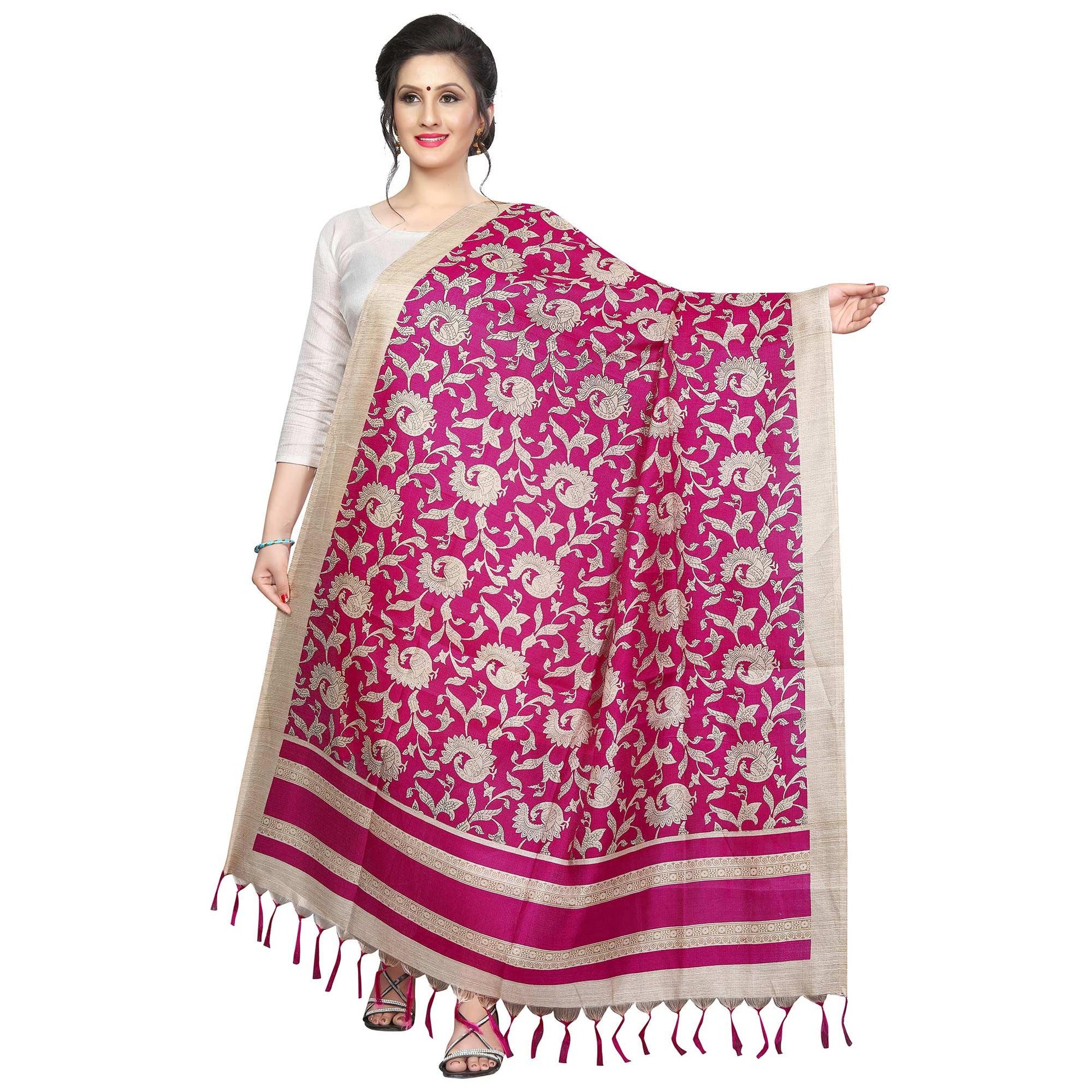 Imposing Pink Colored Festive Wear Printed Khadi Silk Dupatta