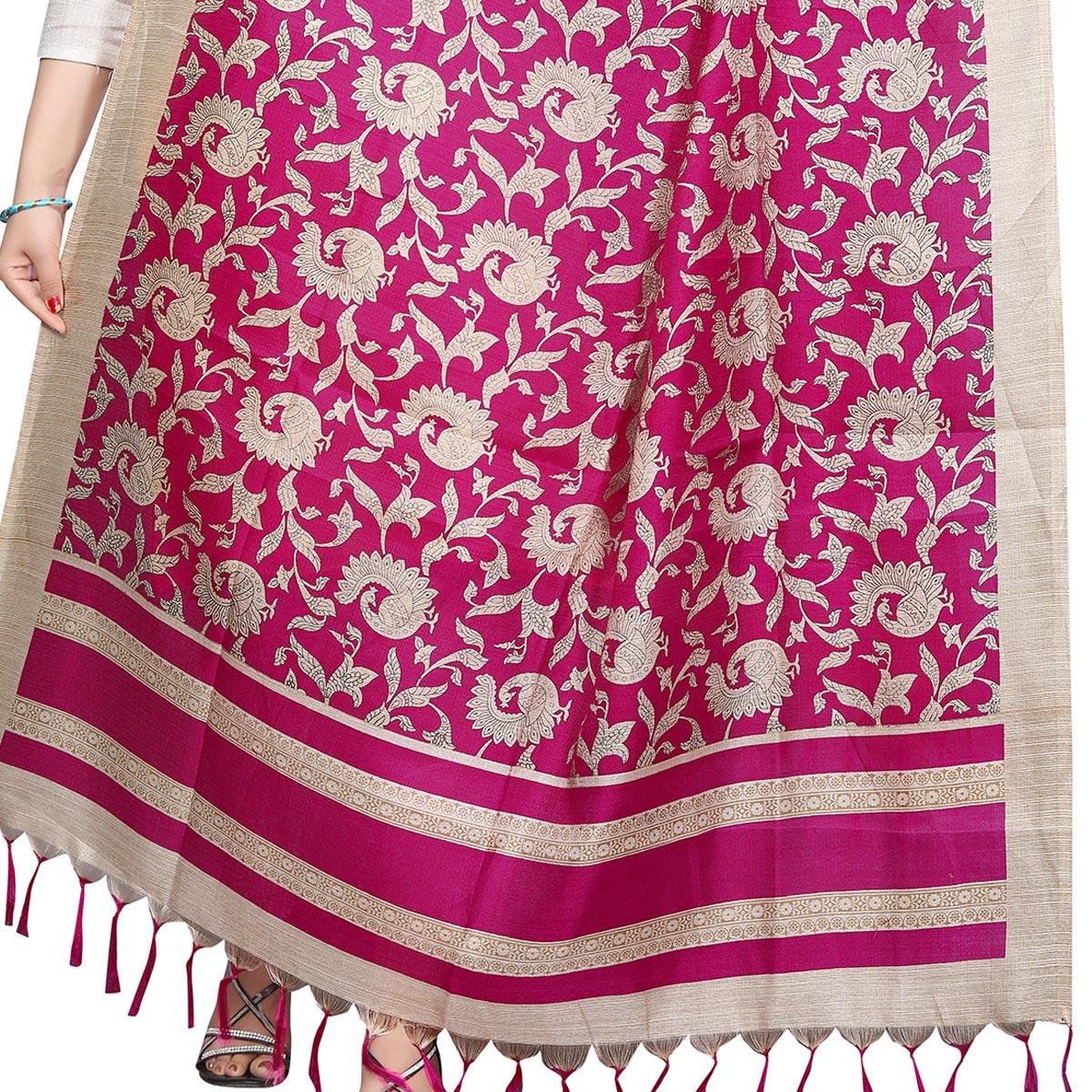 Imposing Pink Colored Festive Wear Printed Khadi Silk Dupatta