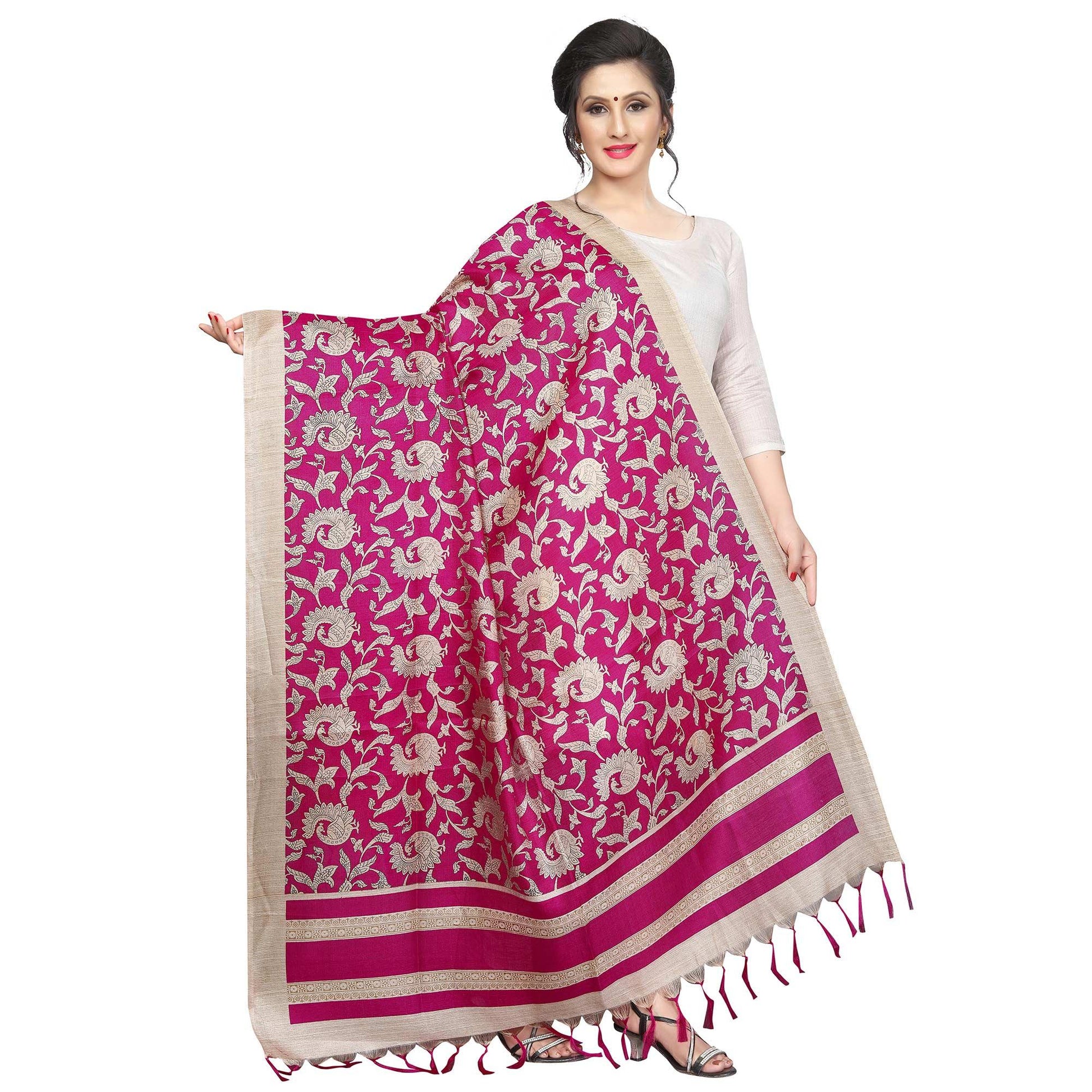 Imposing Pink Colored Festive Wear Printed Khadi Silk Dupatta
