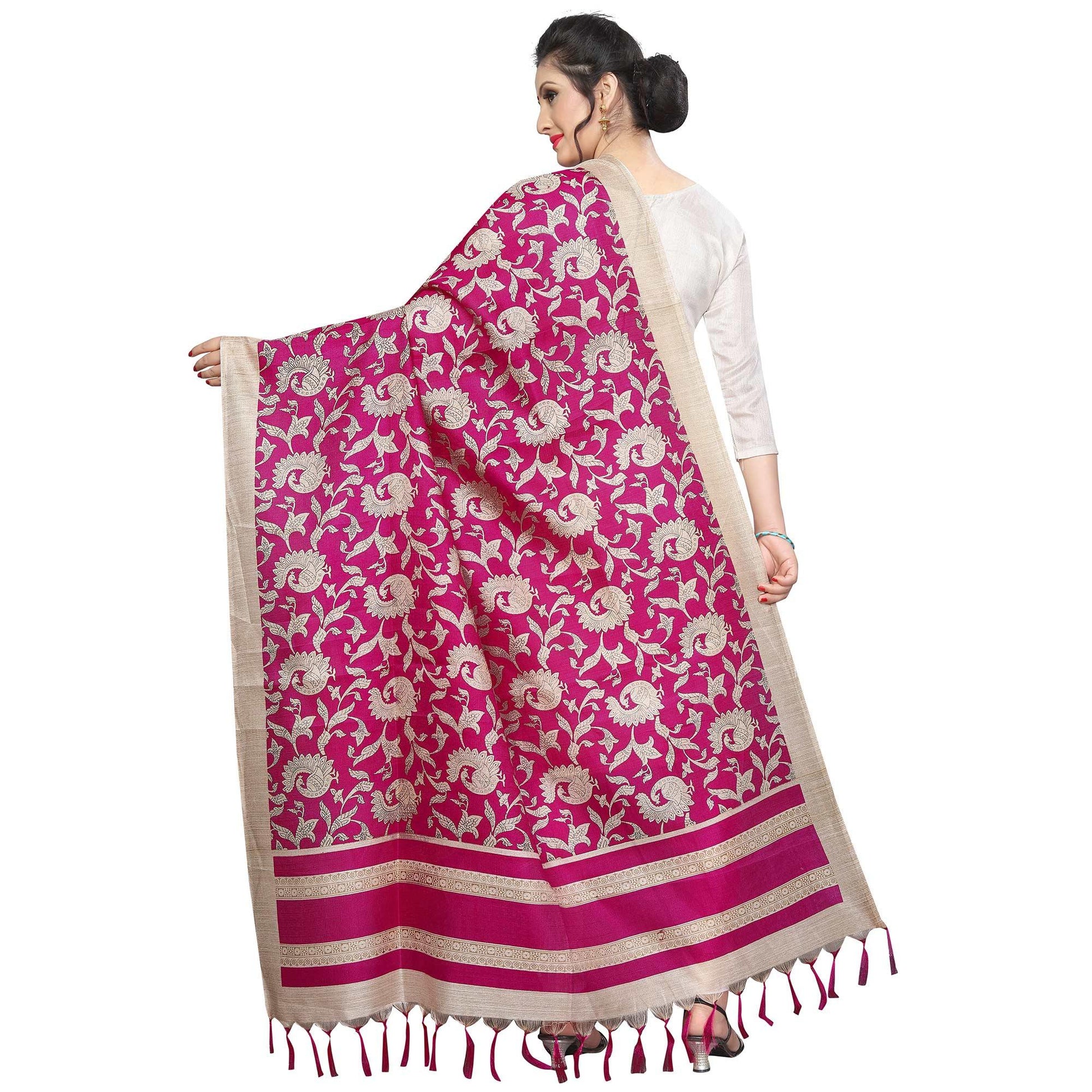 Imposing Pink Colored Festive Wear Printed Khadi Silk Dupatta