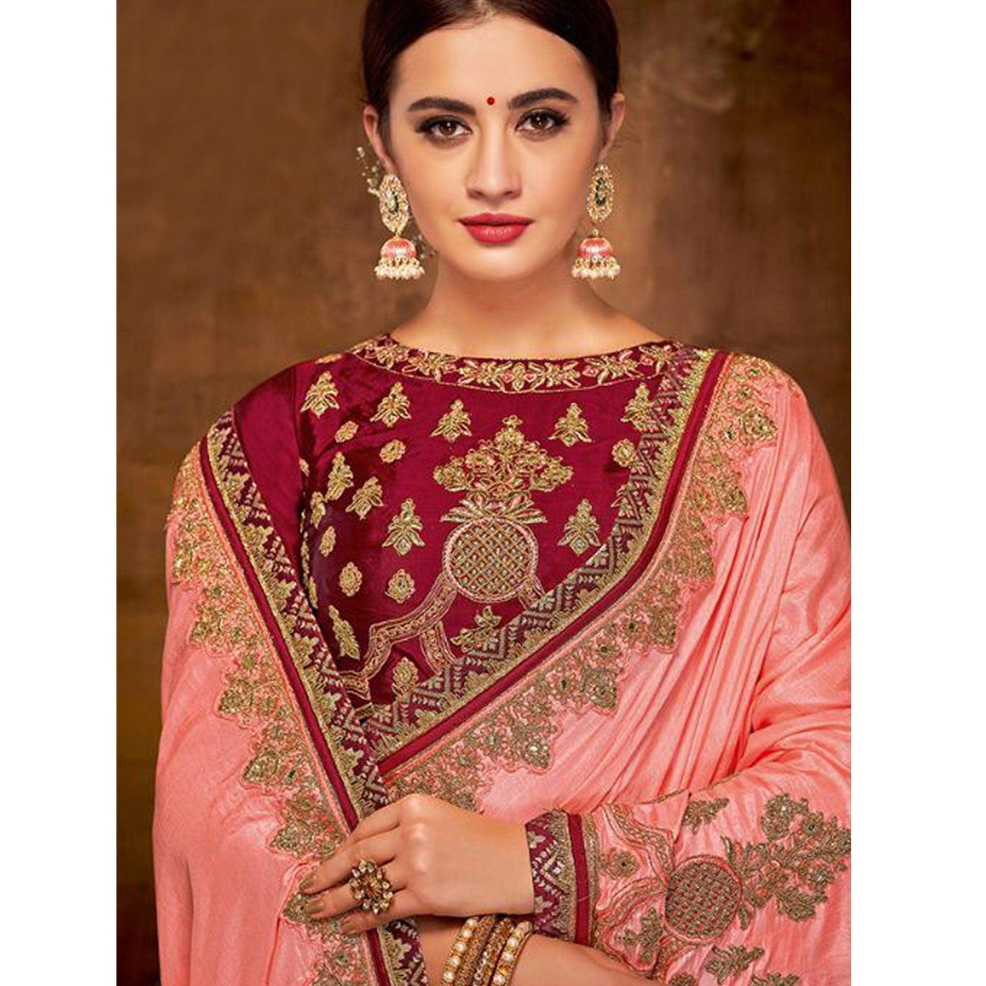 Imposing Pink Colored Partywear Embroidered Silk-Georgette Saree