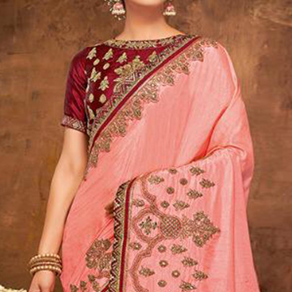 Imposing Pink Colored Partywear Embroidered Silk-Georgette Saree