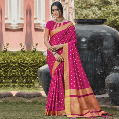 Imposing Pink Coloured Casual Wear Woven Handloom Silk Saree