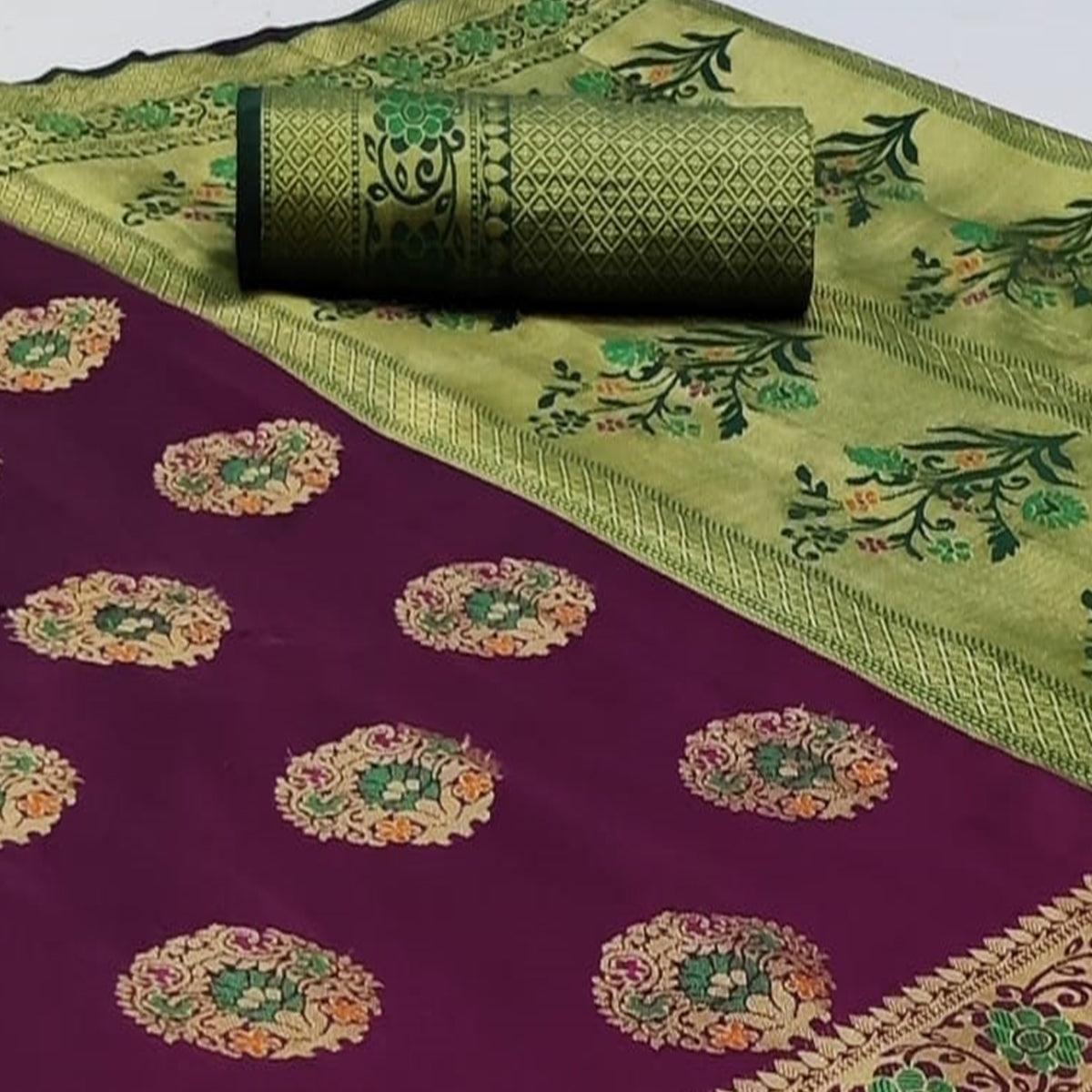 Imposing Purple Colored Festive Wear Woven Silk Saree