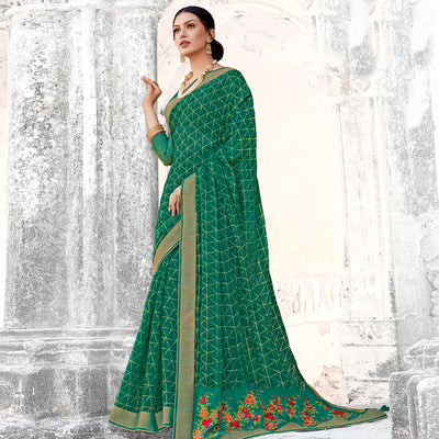 Imposing Rama Coloured Partywear Printed Chiffon Saree