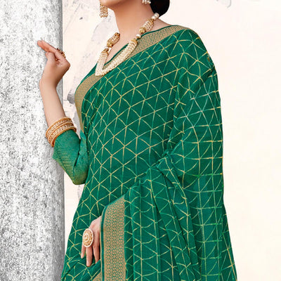 Imposing Rama Coloured Partywear Printed Chiffon Saree