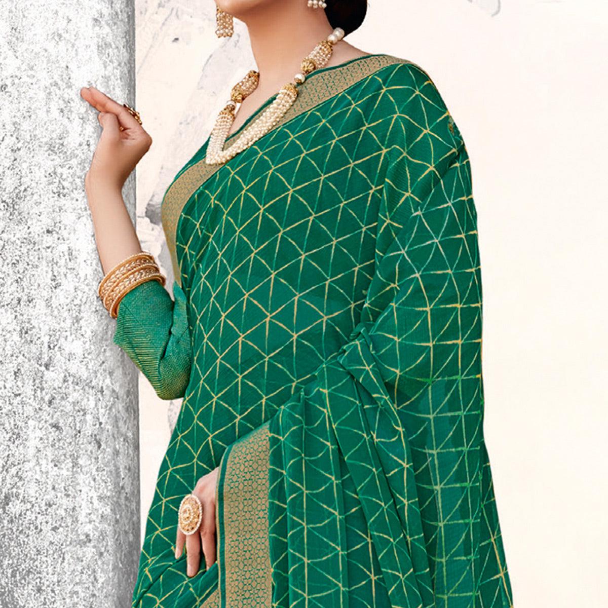 Imposing Rama Coloured Partywear Printed Chiffon Saree