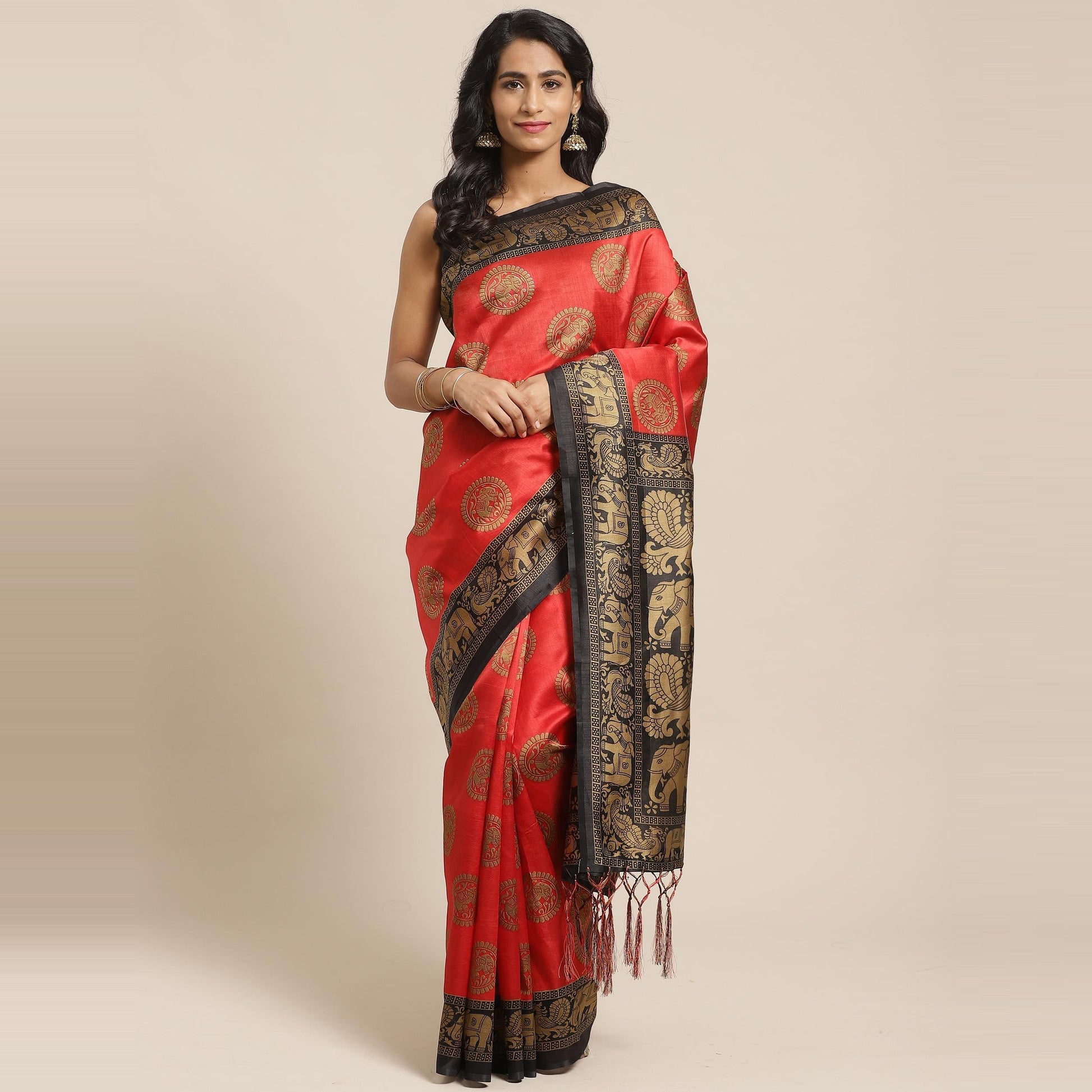 Imposing Red Colored Casual Wear Printed Art Silk Saree