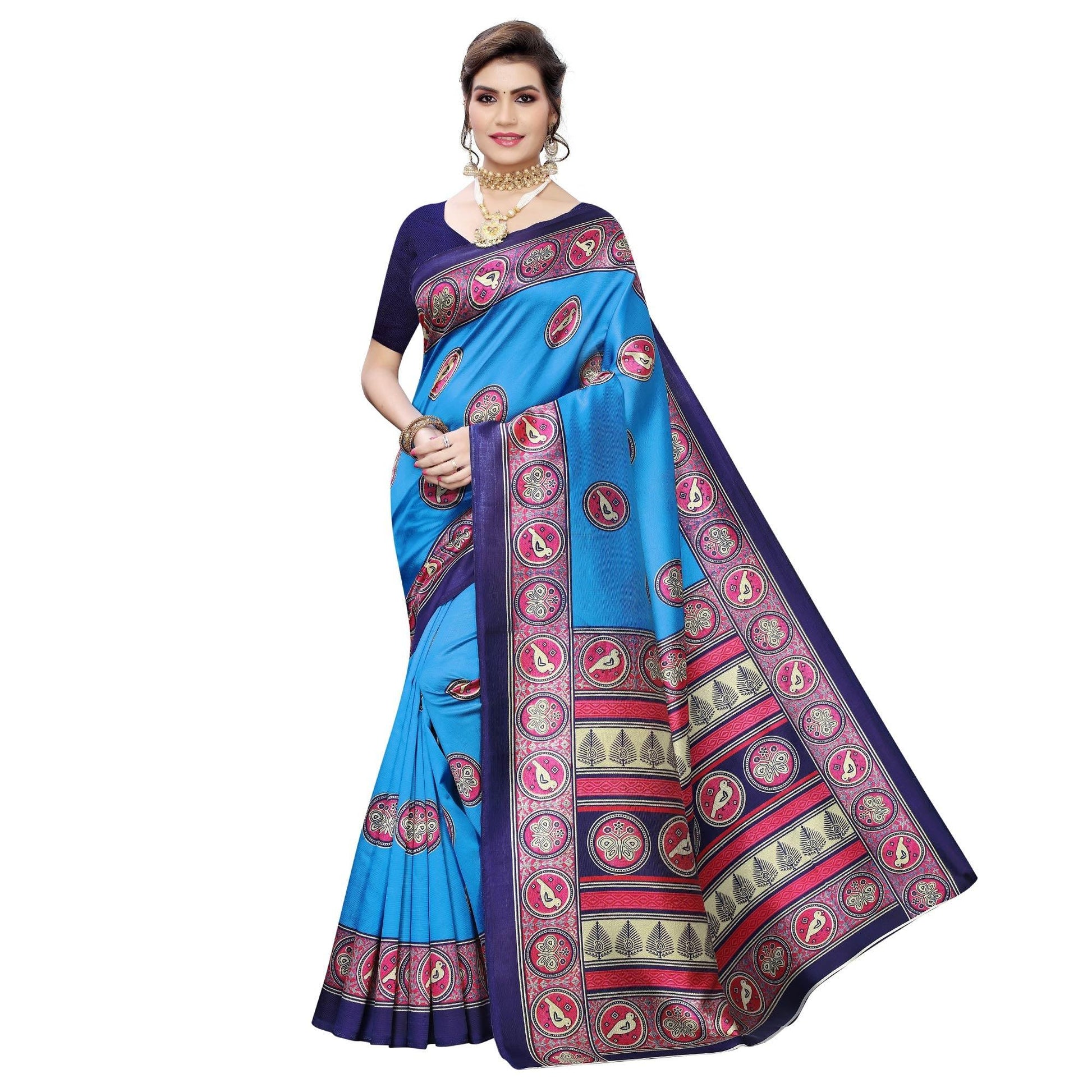 Imposing Sky Blue Colored Casual Wear Printed Art Silk Saree