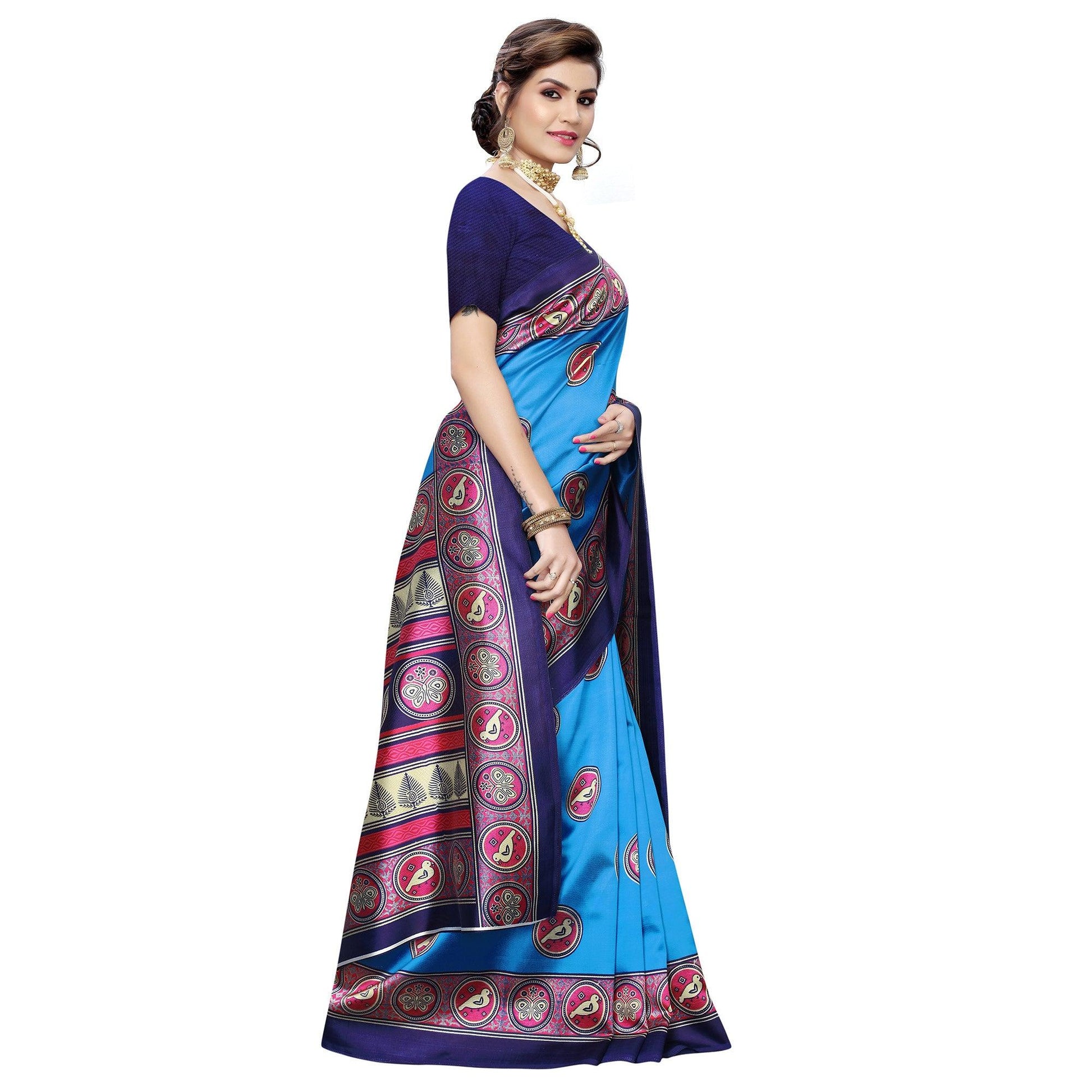 Imposing Sky Blue Colored Casual Wear Printed Art Silk Saree