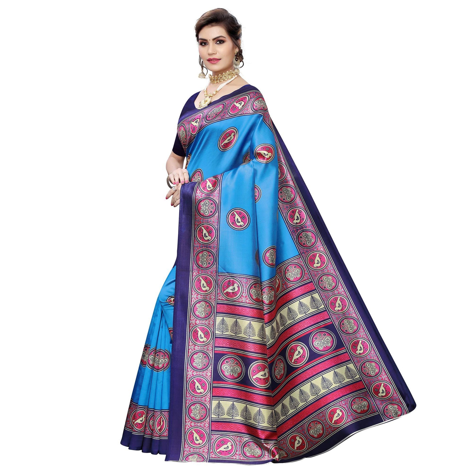 Imposing Sky Blue Colored Casual Wear Printed Art Silk Saree