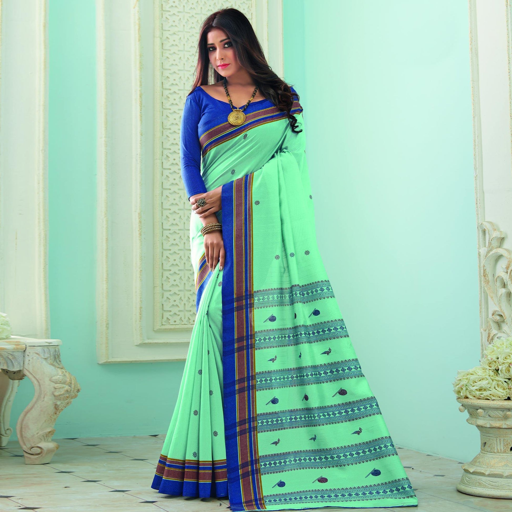 Imposing Sky Blue Colored Casual Wear Printed Bhagalpuri Saree