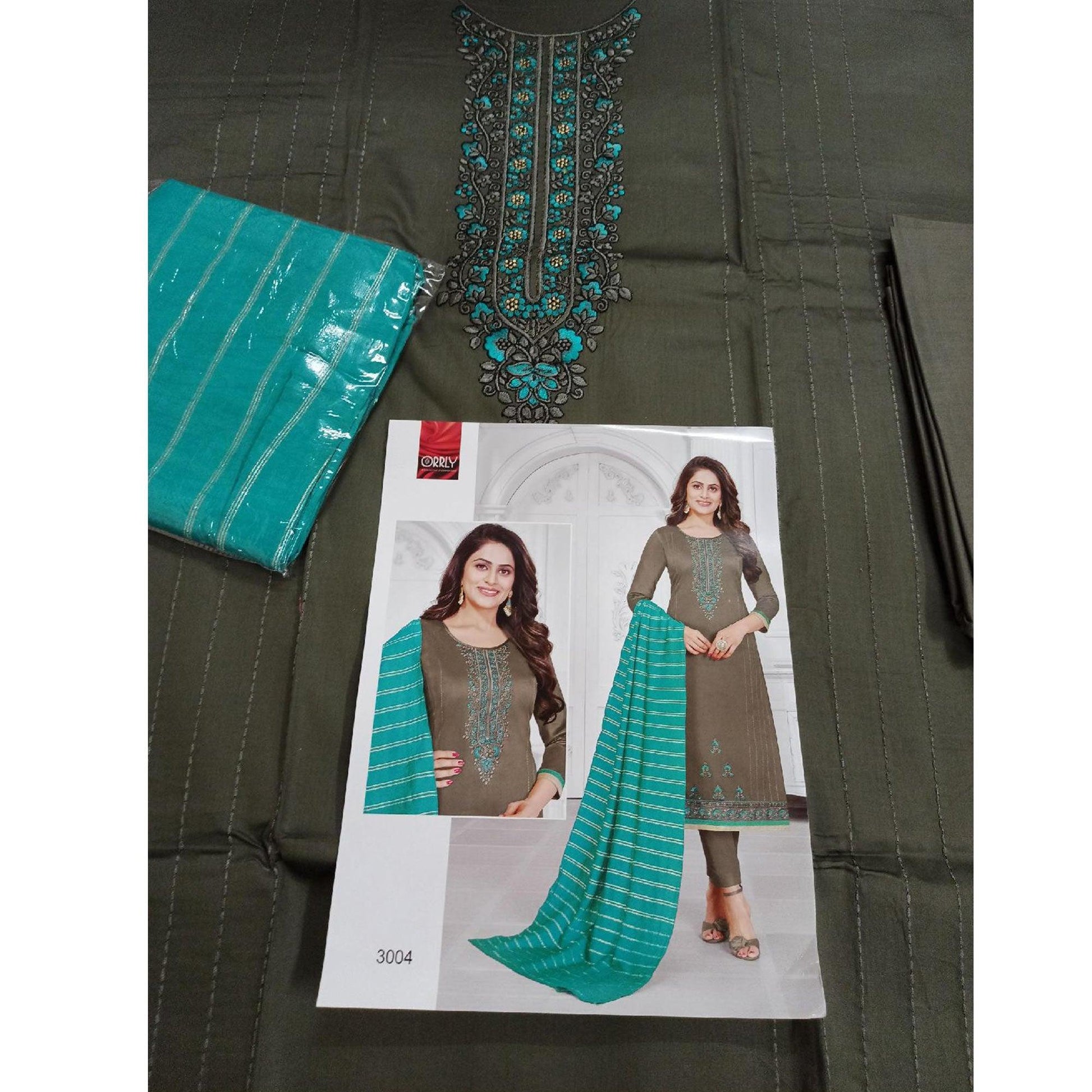 Imposing Steel-Grey Colored Partywear Designer Embroidery Cotton Salwar Suit