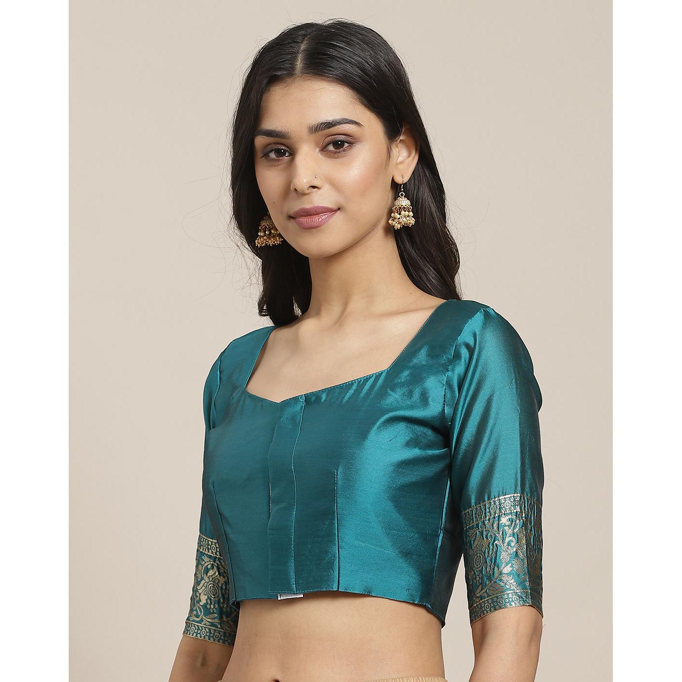 Imposing Teal Green Colored Festive Wear Woven Silk Blend Saree