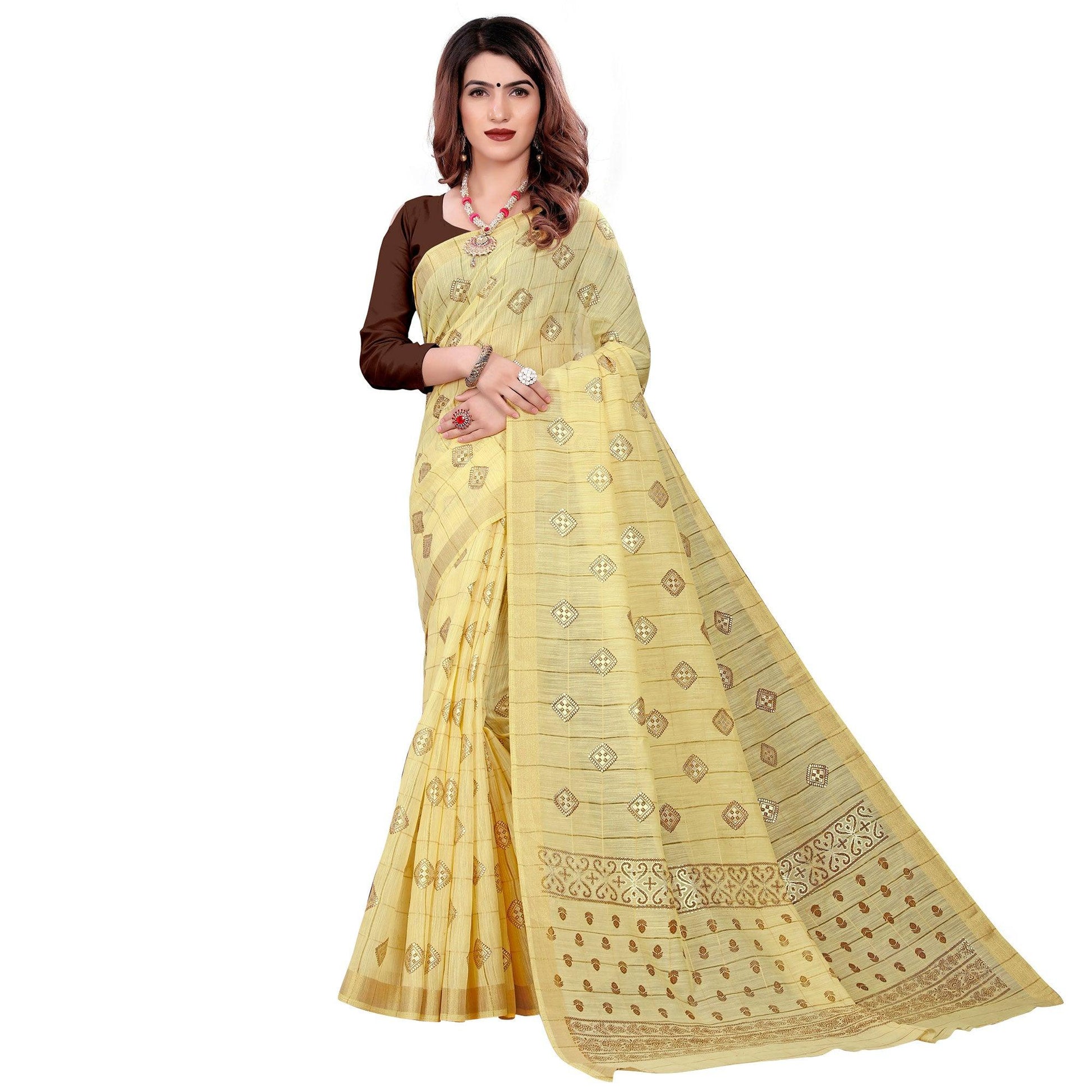 Imposing Yellow Colored Casual Wear Printed Cotton Saree