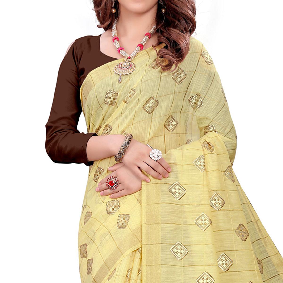 Imposing Yellow Colored Casual Wear Printed Cotton Saree