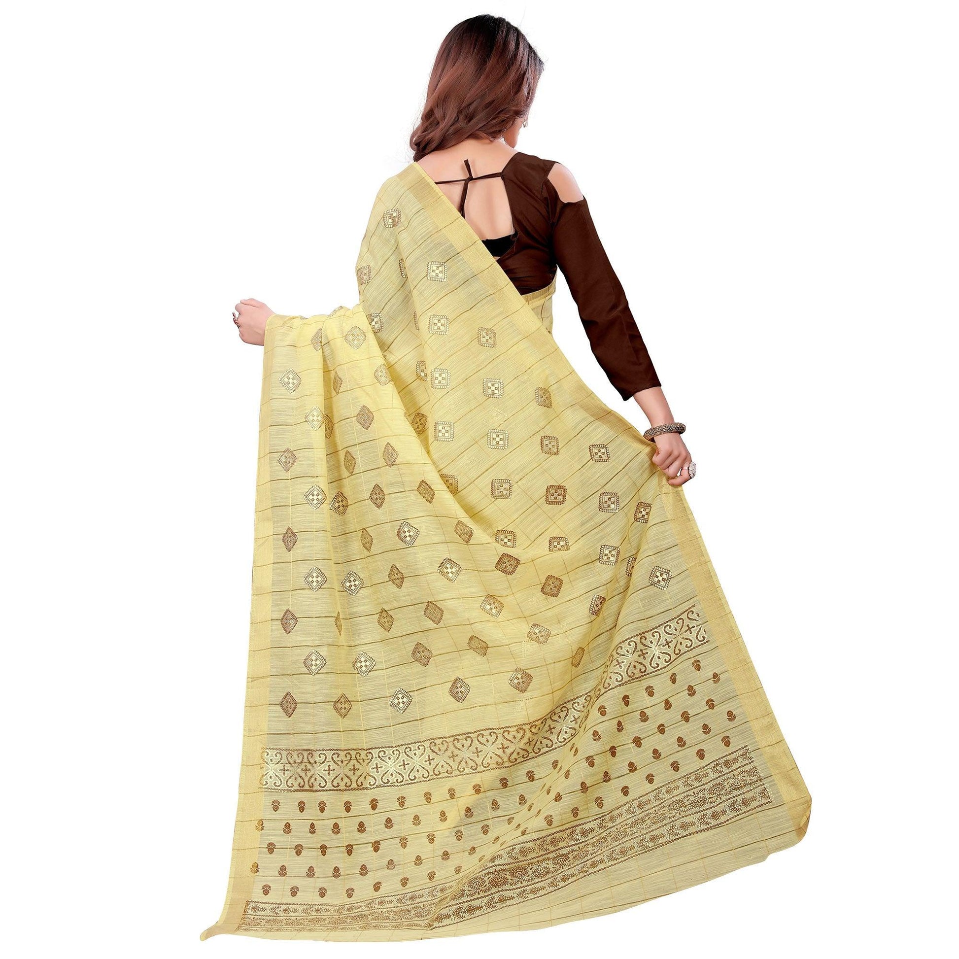 Imposing Yellow Colored Casual Wear Printed Cotton Saree