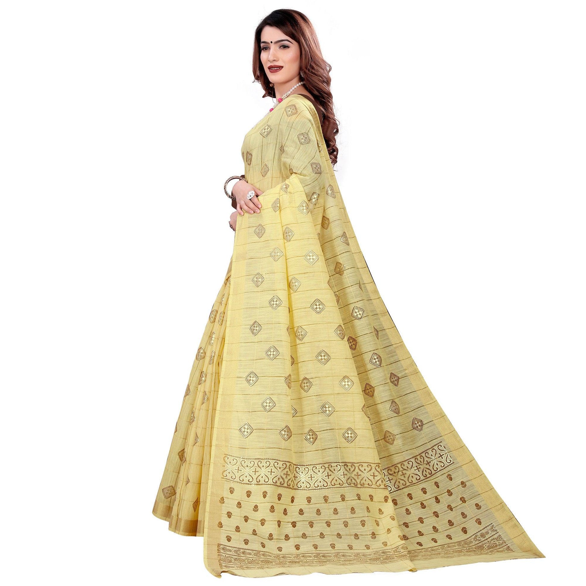 Imposing Yellow Colored Casual Wear Printed Cotton Saree