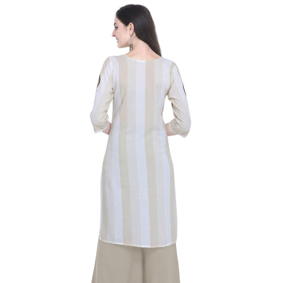 Impressive Beige Colored Casual Embroidered Rayon Kurti