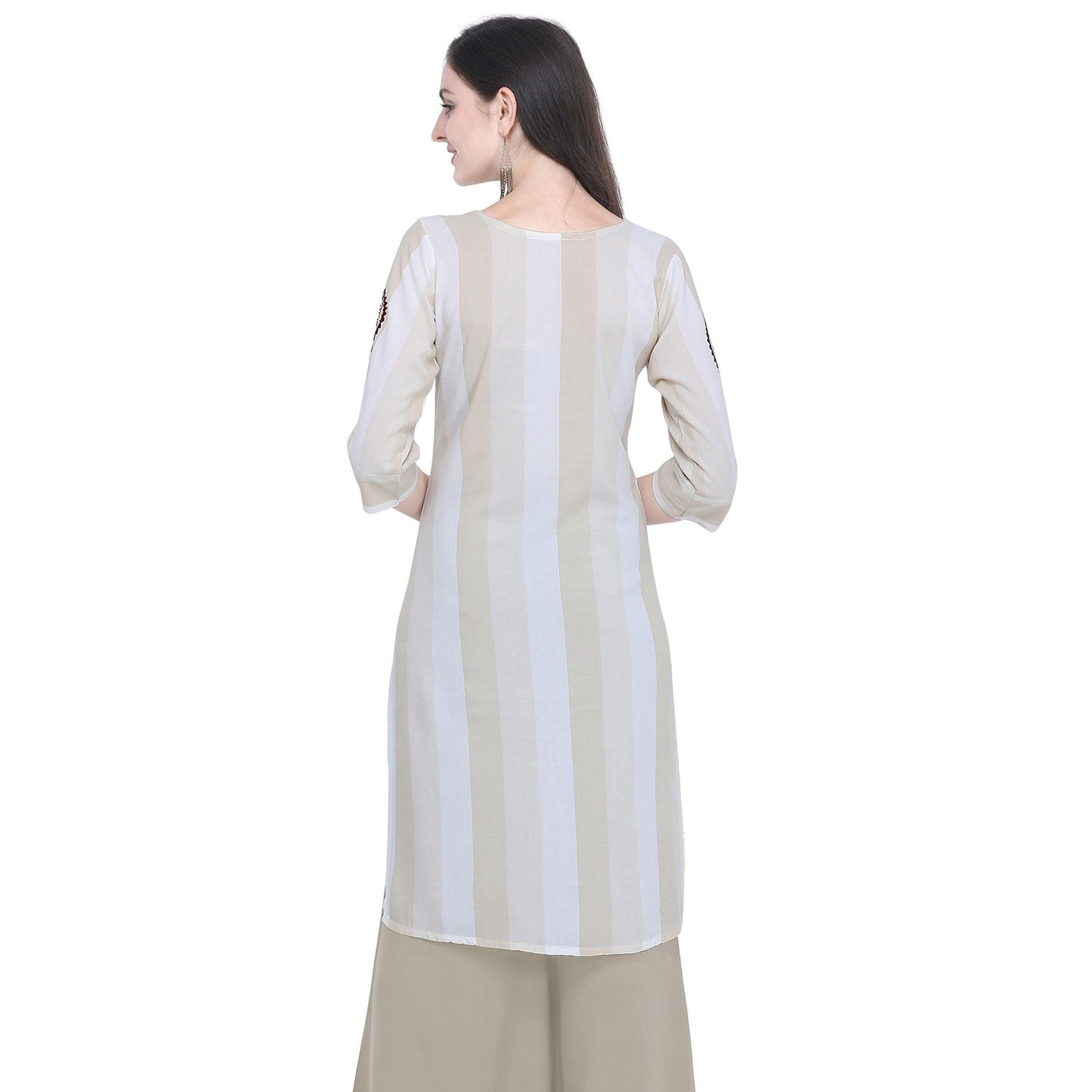 Impressive Beige Colored Casual Embroidered Rayon Kurti